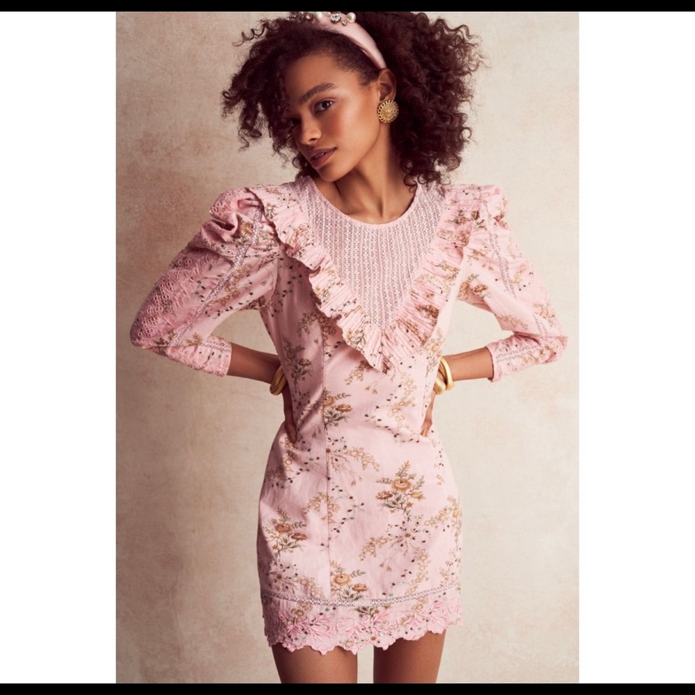 NWT LoveShackFancy Cedella Mini Dress in honey Dew Pink - Size US 2